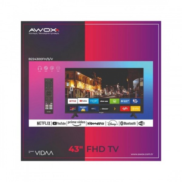 Awox B224300 43" 109 Ekran Uydu Alıcılı Full HD VİDAA Smart LED TV (Çerçevesiz)