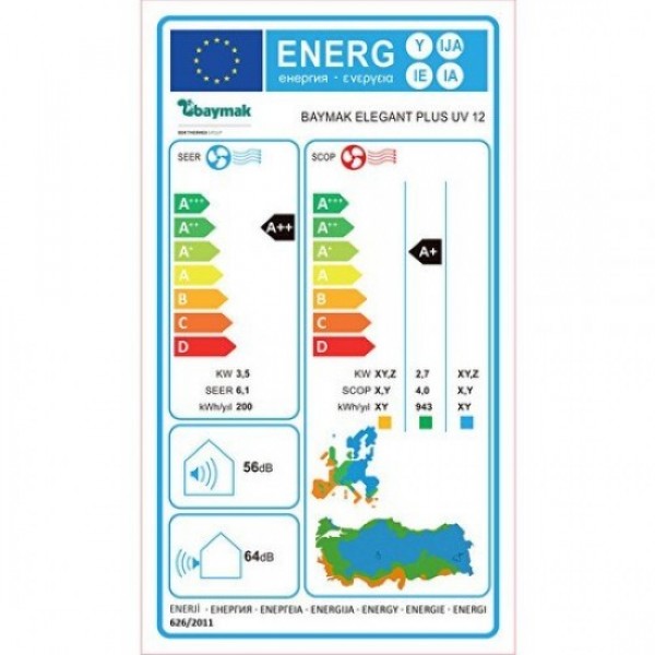 Baymak Elegant Plus Uv 12 A++ 12000 Btu Duvar Tipi Inverter Klima (Montaj Dahil)